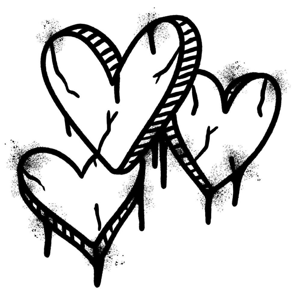 Spray Painted Graffiti heart isolated with a white background. graffiti love icon with over spray in black over white. vector