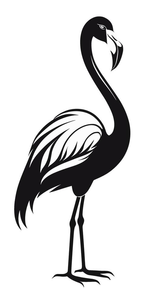 Flamingo exotic bird, black and white, isolated for logo, symbol or emblem. Can be used as emblem or mascot for sports or other products vector
