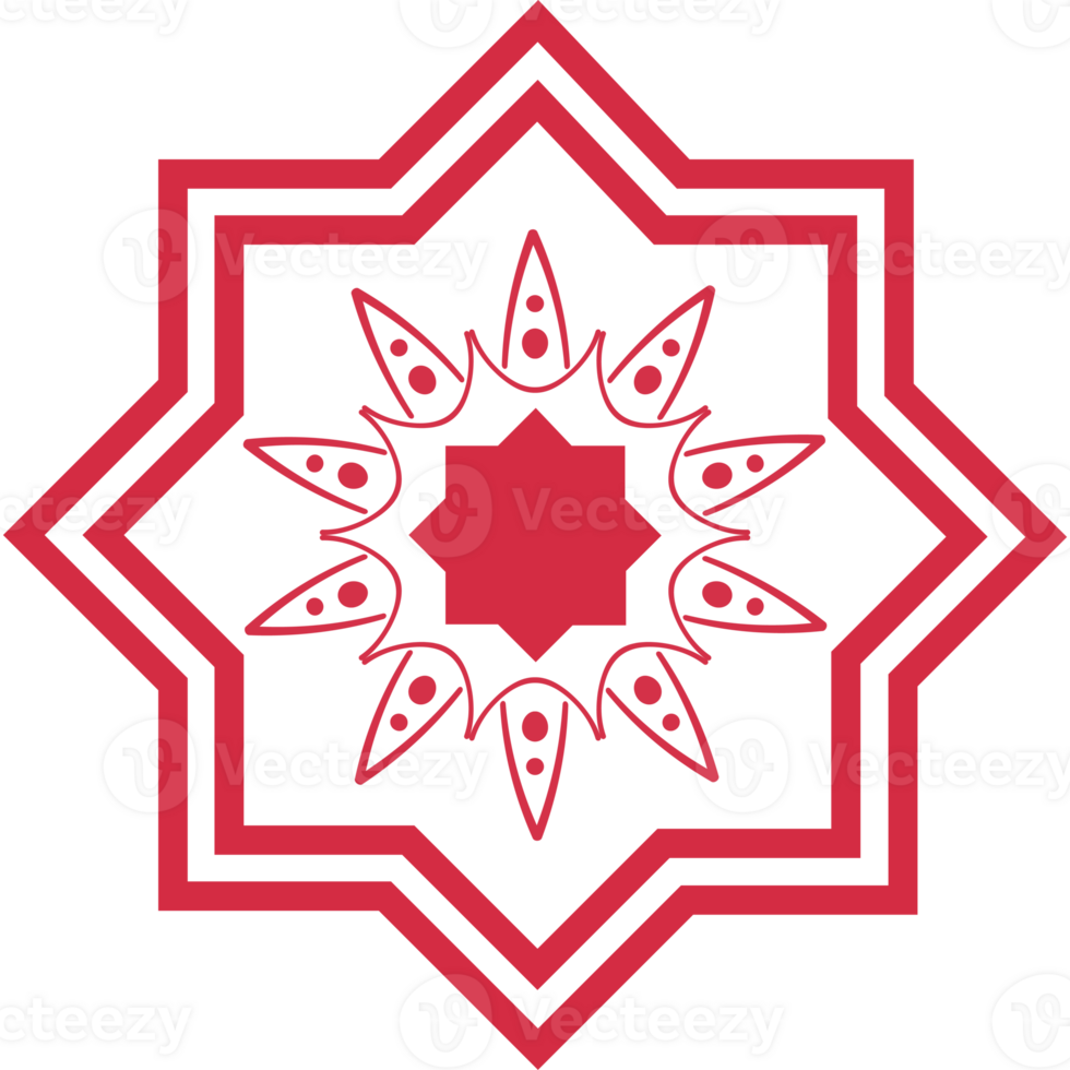A red and black star with a geometric design png