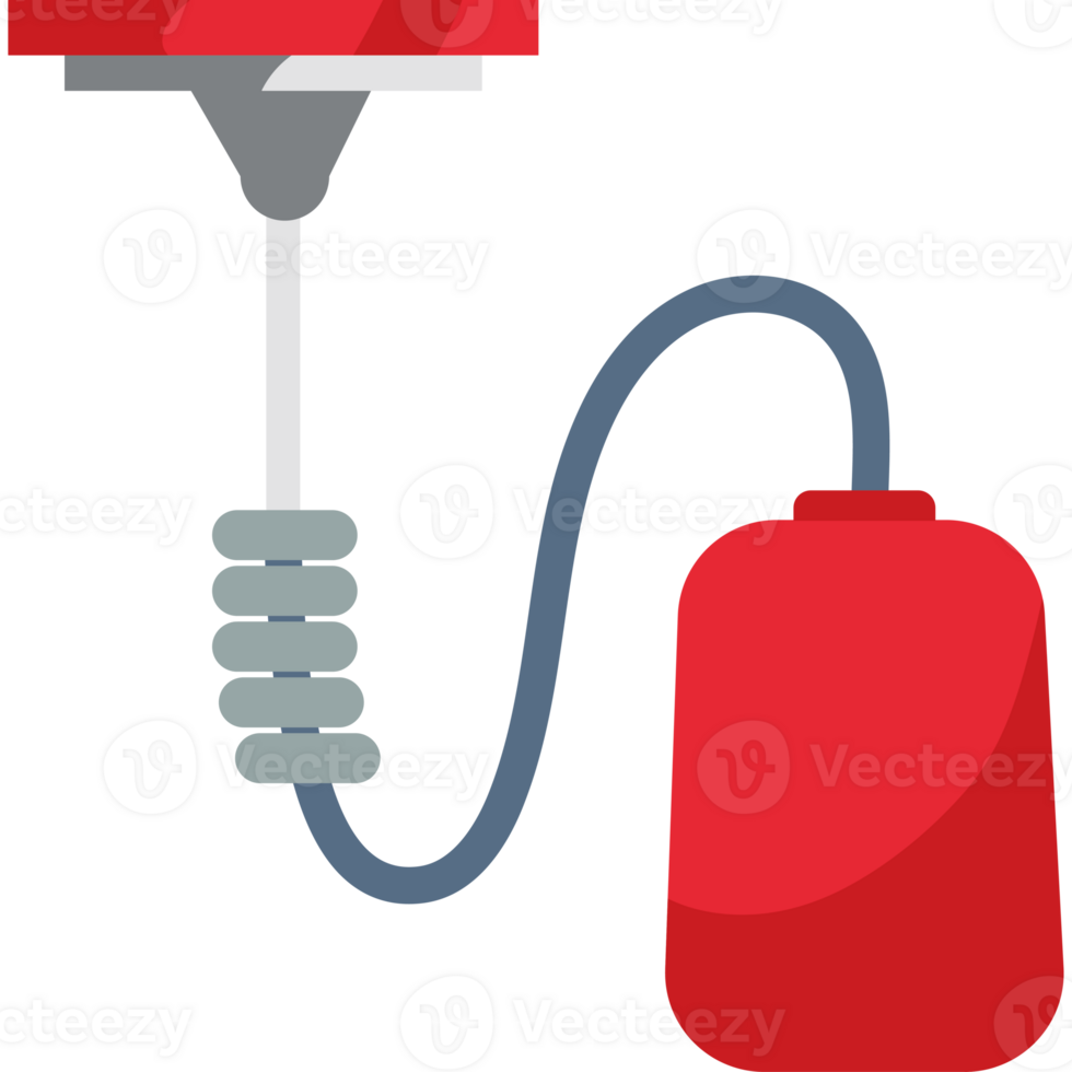 A red fire extinguisher with a hose illustration isolated png