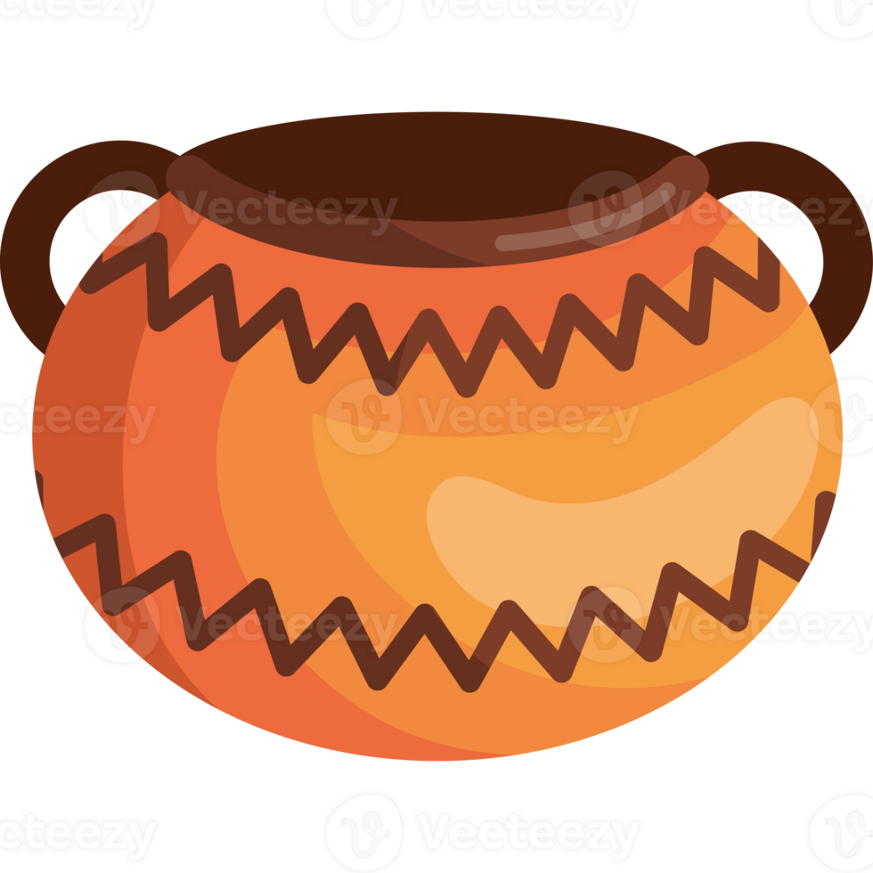 An orange pot with brown handles illustration design png