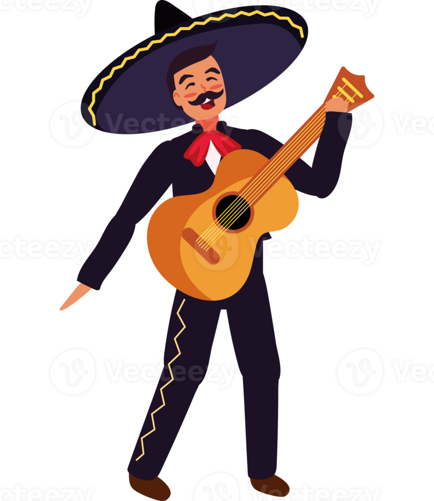 mariachi singing with guitar illustration png