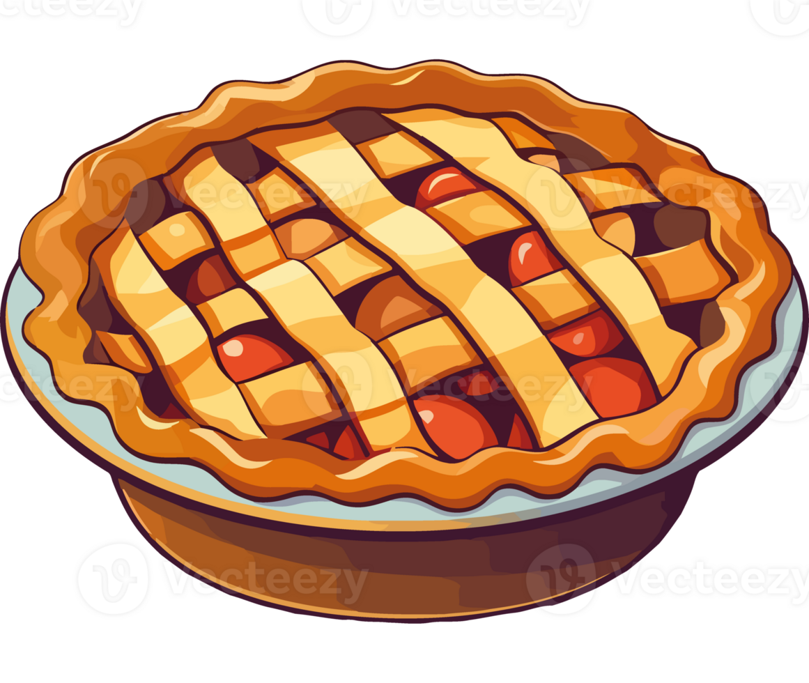 Freshly baked apple pie on yellow plate isolated png