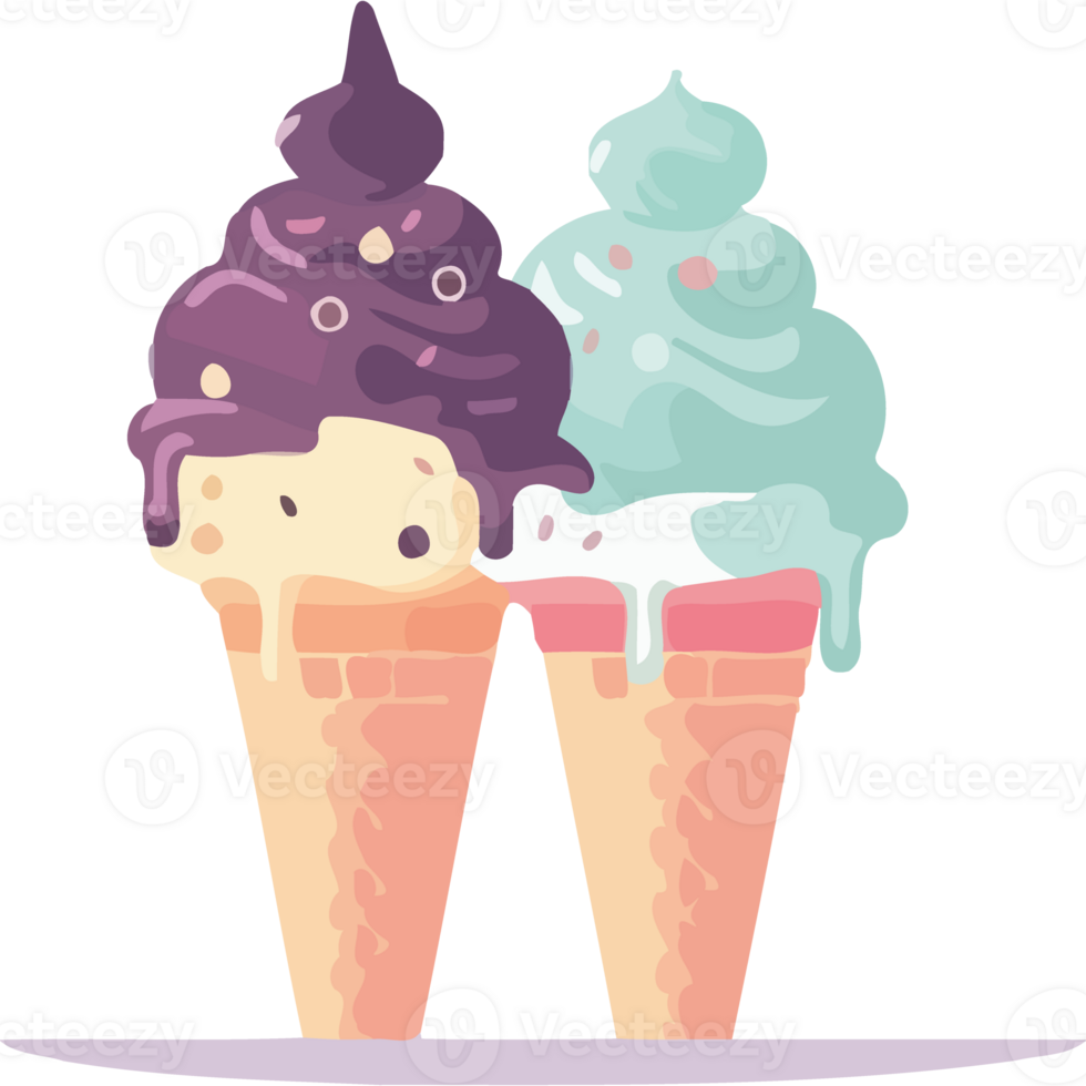 Sweet ice cream cones design with chocolate ball isolated png