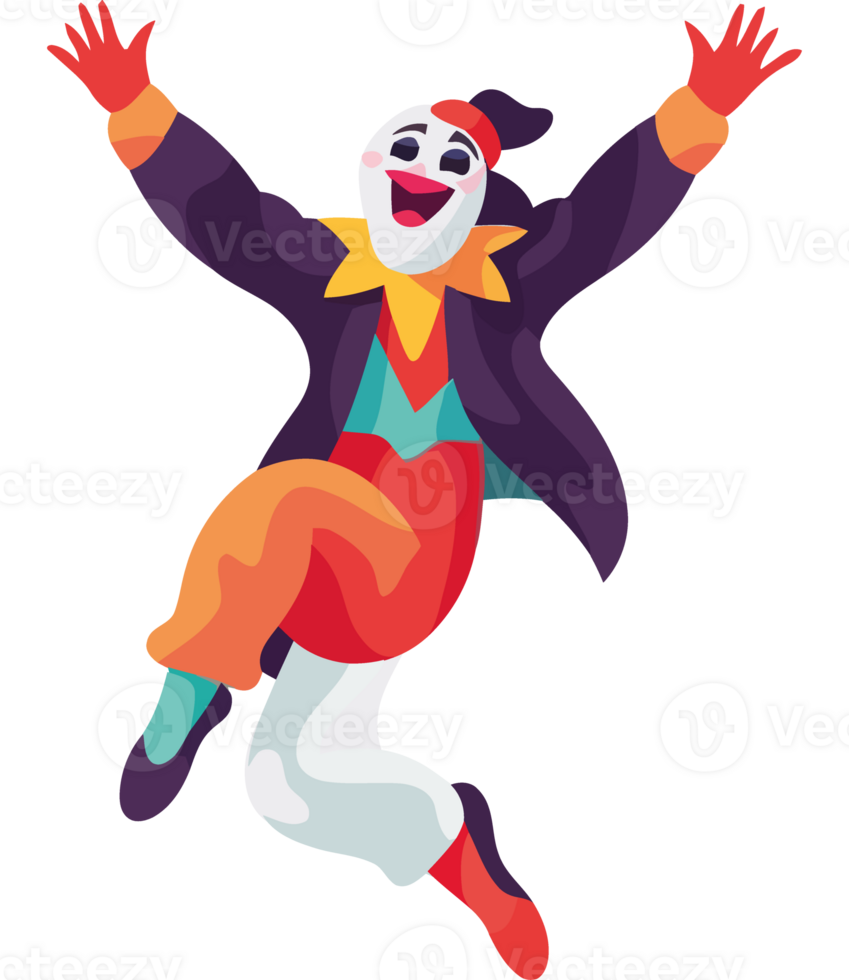 Jumping cartoon clown in Halloween costumes isolated png