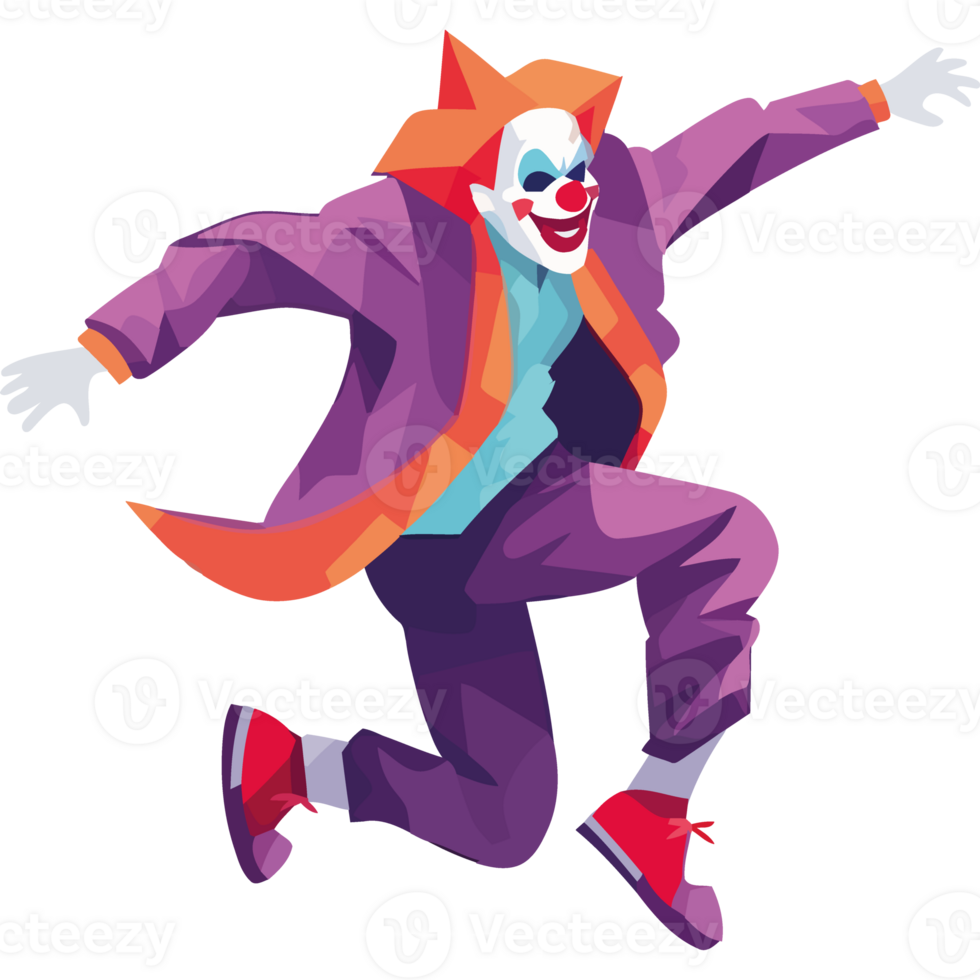 Jumping cartoon clown in Halloween costumes celebrating isolated png