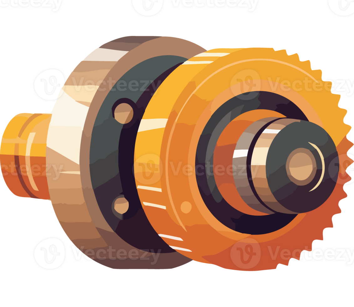 Metallic machinery turning piston in industrial workshop isolated png