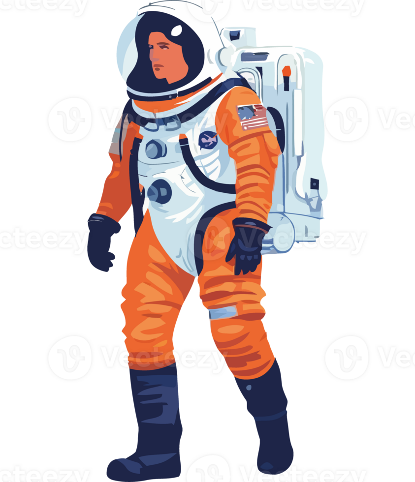 Futuristic astronaut in space suit working isolated png