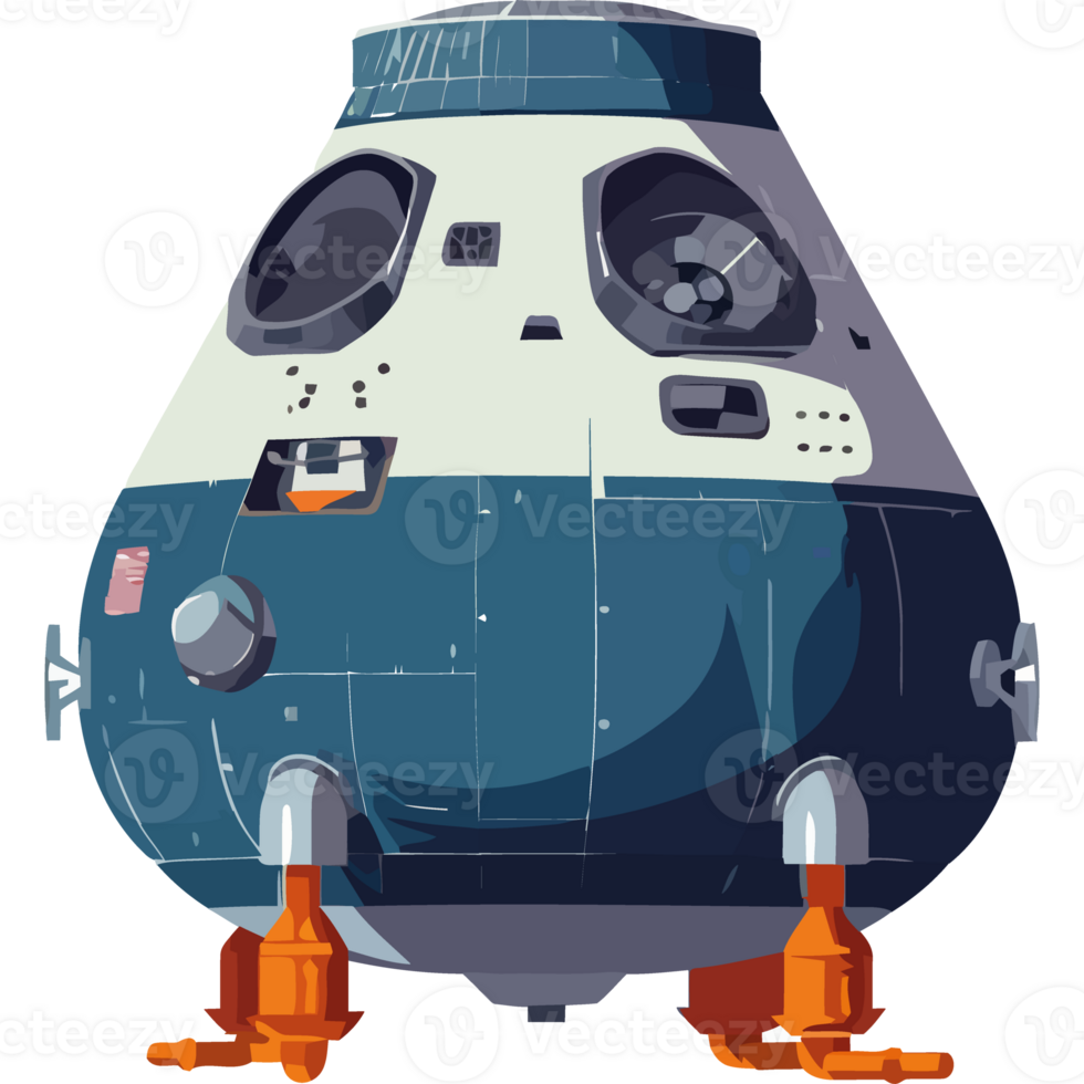 Modern spaceship on blue nautical waves isolated png