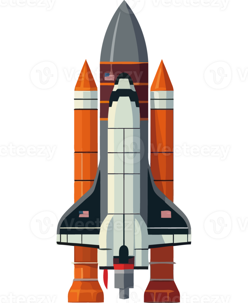 Futuristic spaceship taking off into the galaxy isolated png