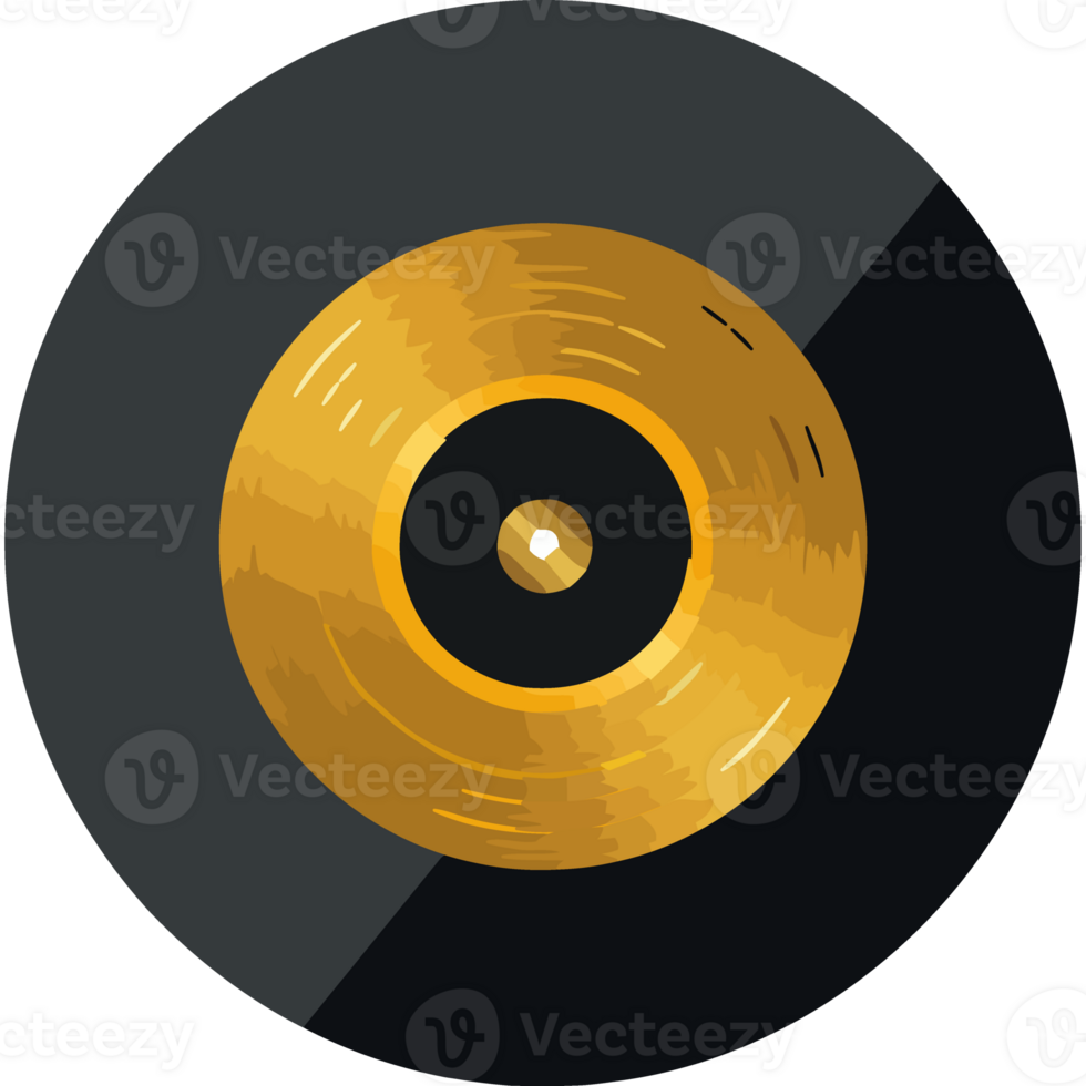 Old fashioned turntable playing golden disk png