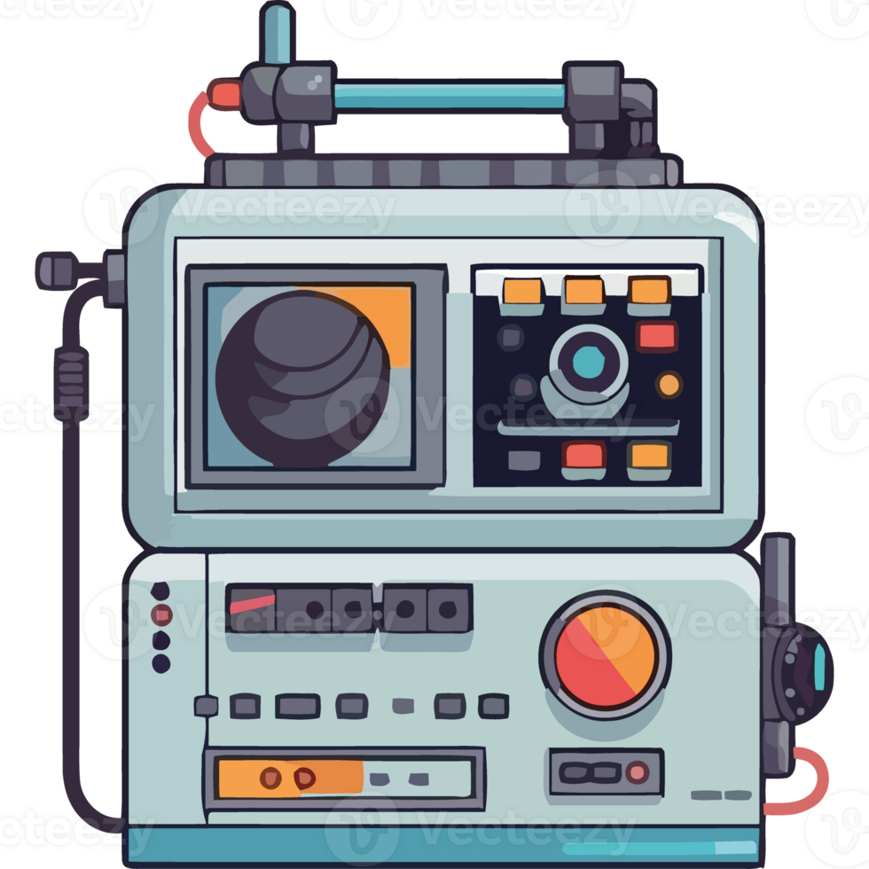 An old radio with a screen and a microphone png