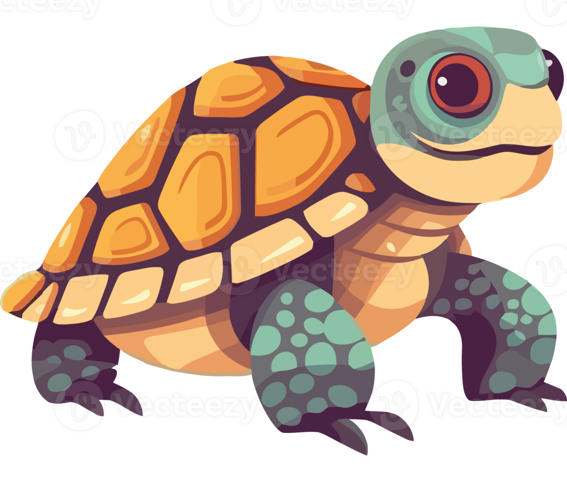 Cute cartoon turtle crawling slow isolated png