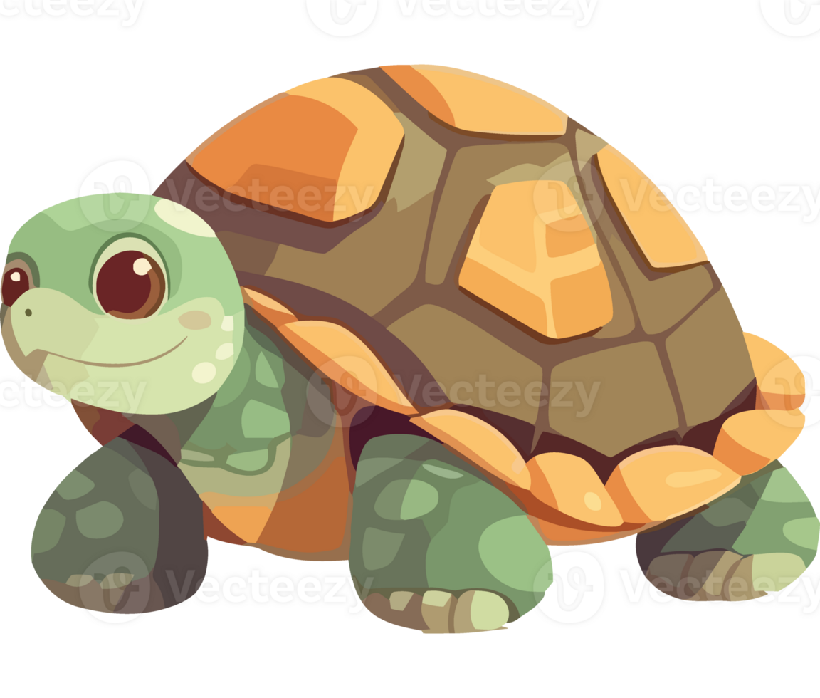 Cute turtle sitting , cheerful mascot isolated png