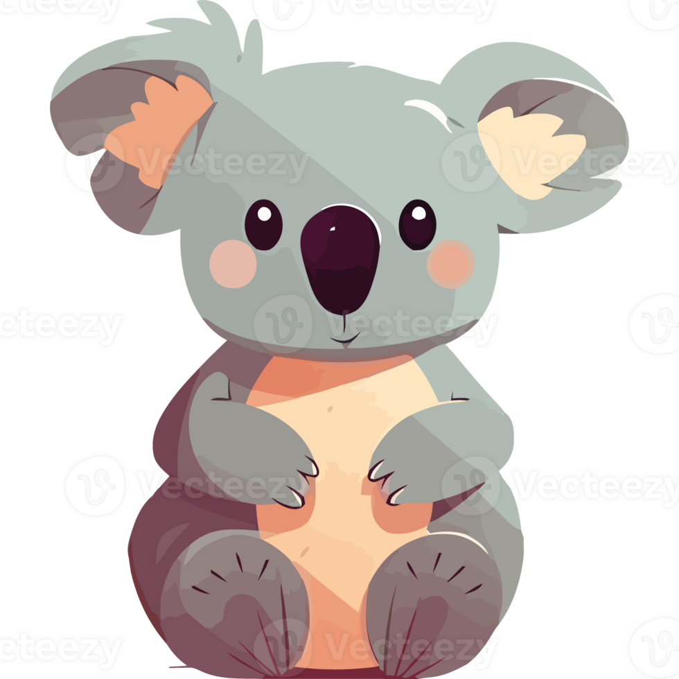 Cute koala sitting, smiling with fluffy fur isolated png