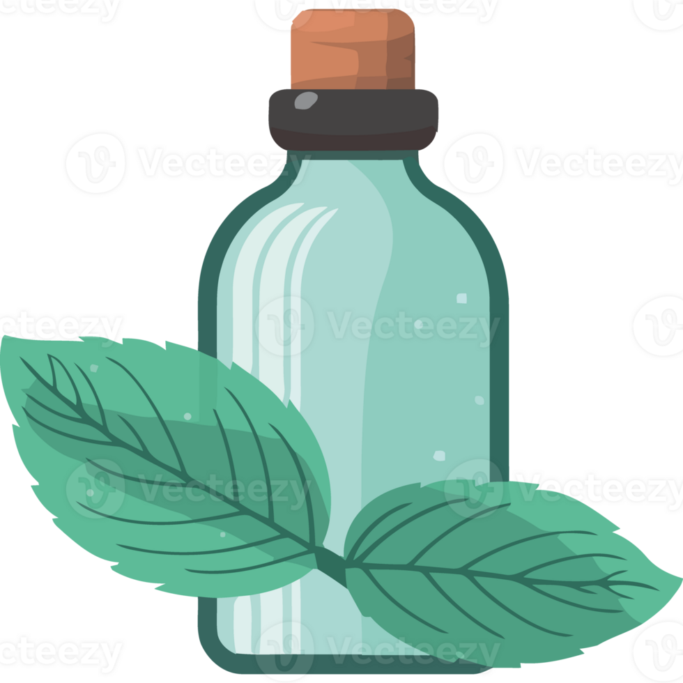 Organic herbal medicine bottle with leafs isolated png