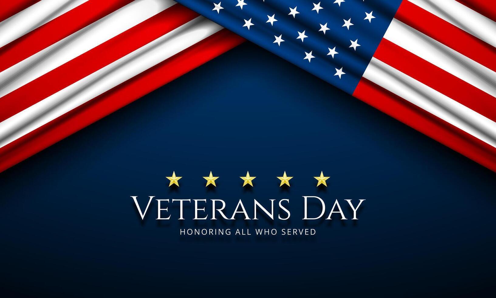 Veterans day background with crossing us flag and stars on top vector