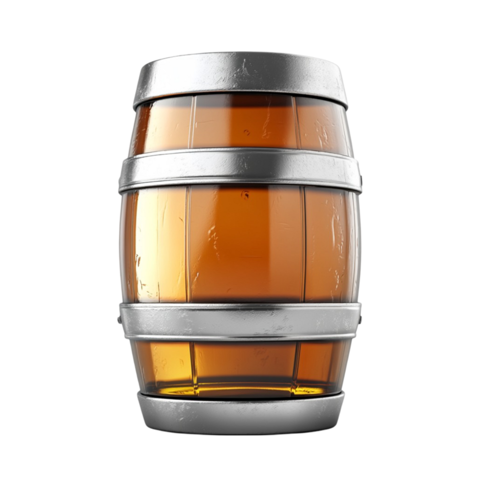 Glass of Beer with a Metal Barrel Positioned on Top png
