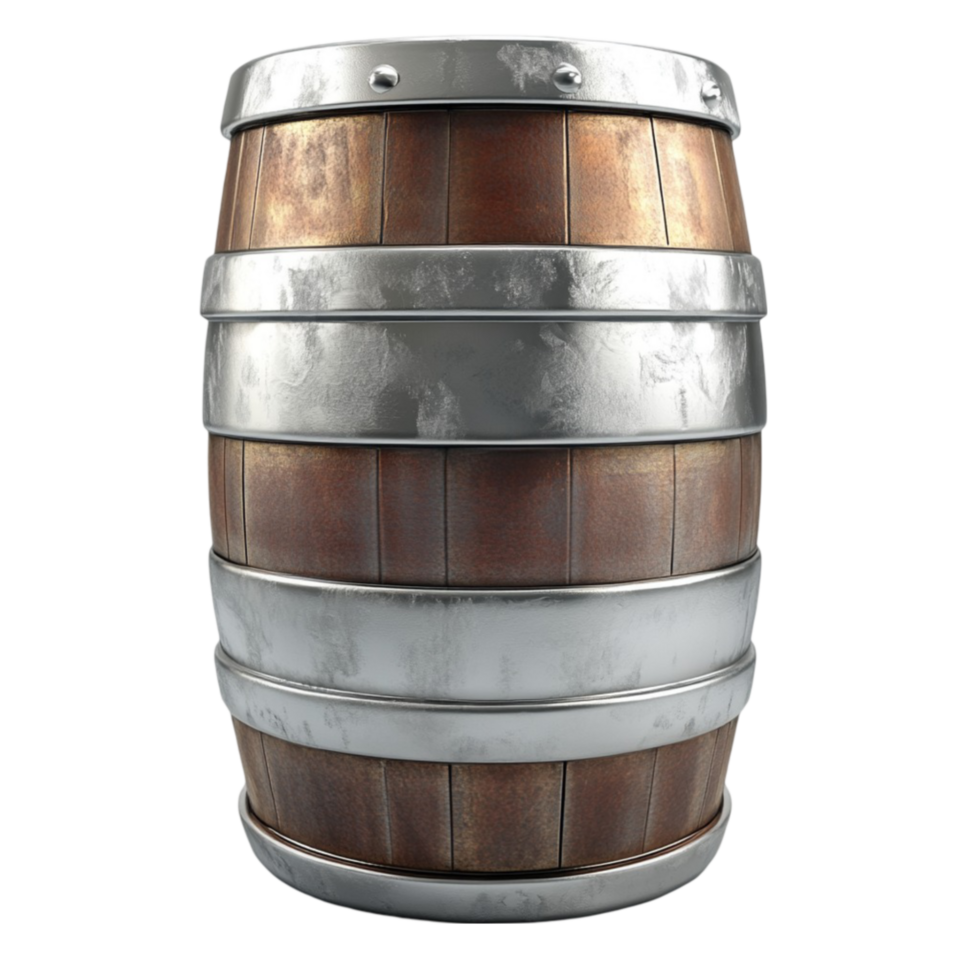 Classic Wooden Barrel with Metal Bands for Storage png