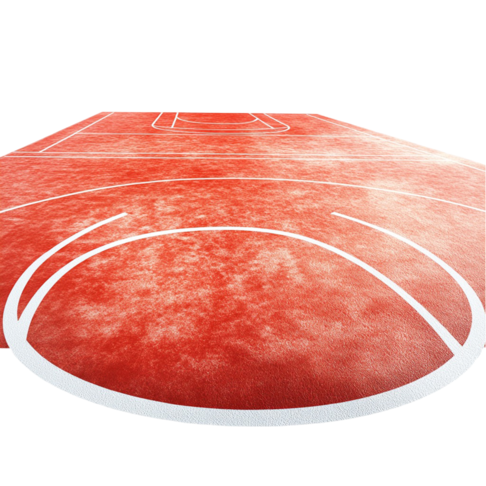 Close-Up of a Red Basketball Court with White Markings png
