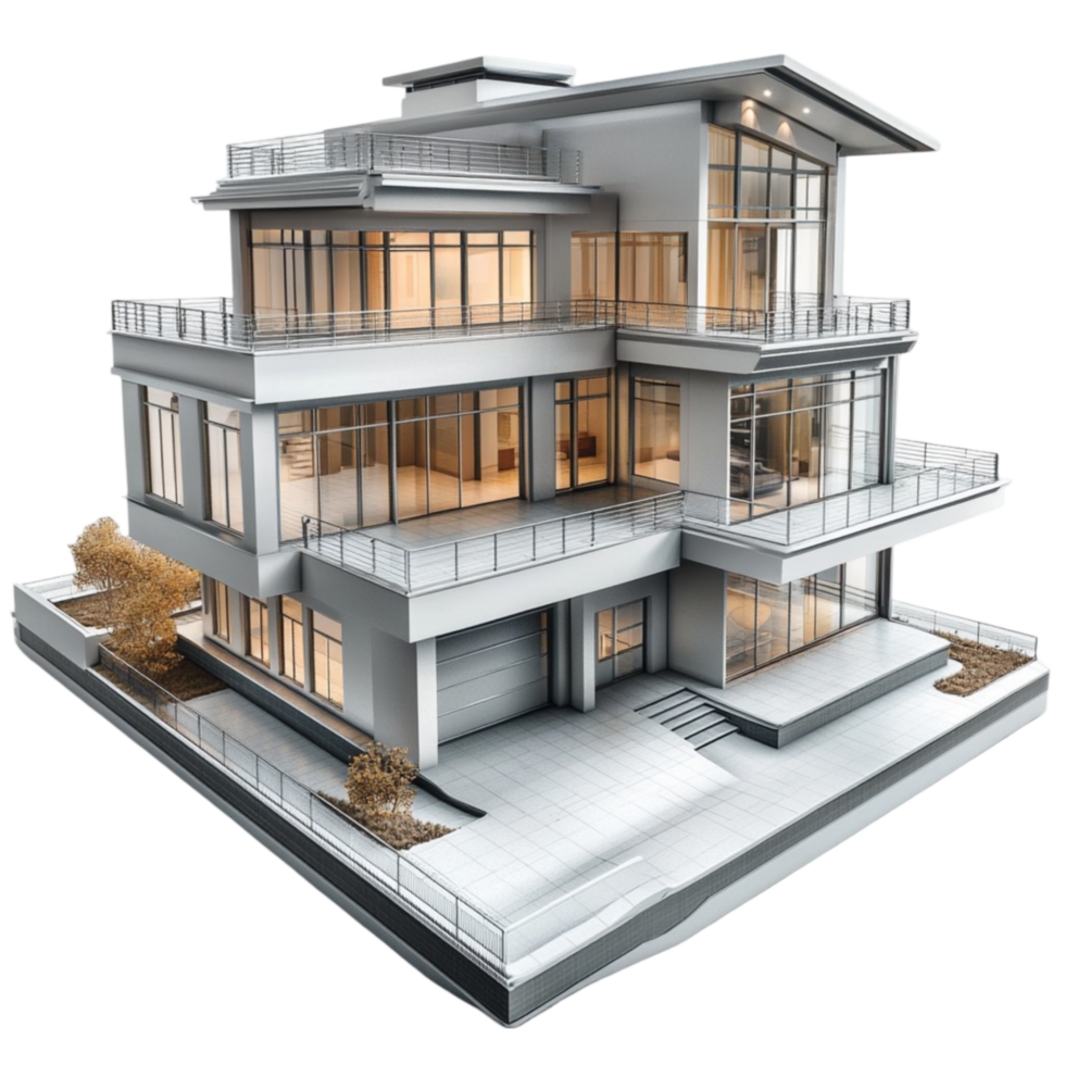 Modern Architectural House Design with Large Glass Windows png