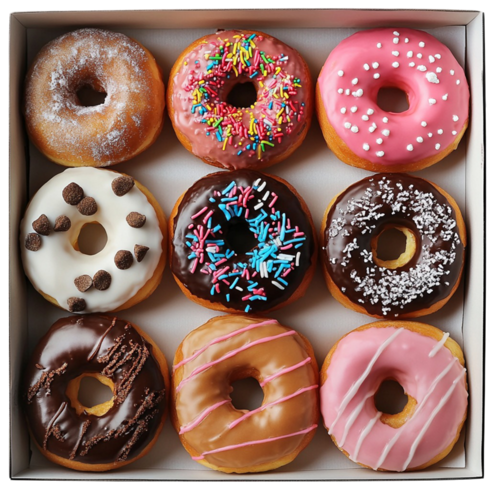 Assorted Doughnuts with Colorful Toppings png