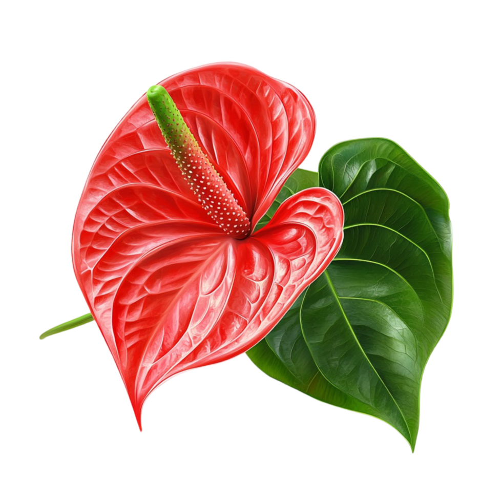 Red Anthurium Leaf in a Heart Shape with Glossy Finish png