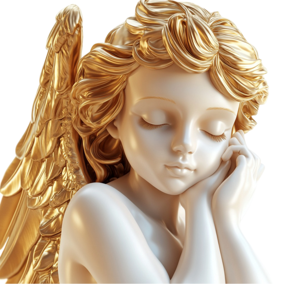 Sleeping Angel Statue in Gold Finish png