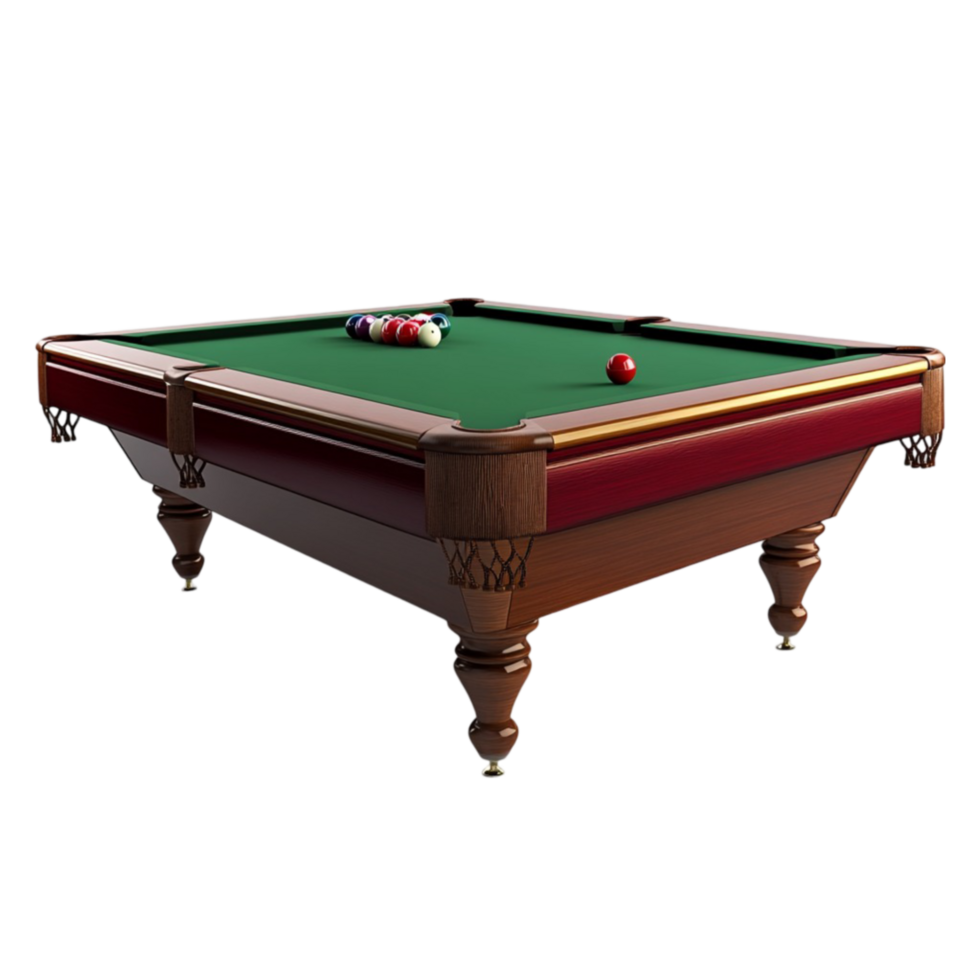 Full View of Pool Table with Green Felt and Complete Setup png