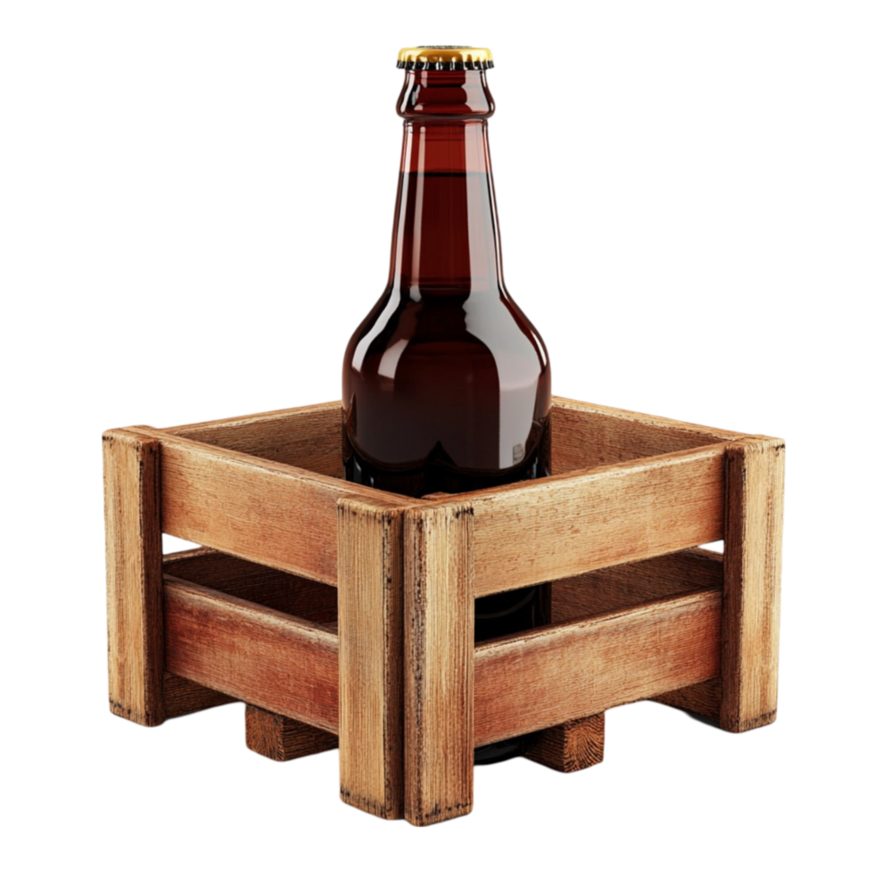 Brown Glass Bottle in Wooden Crate for Drinks Storage png