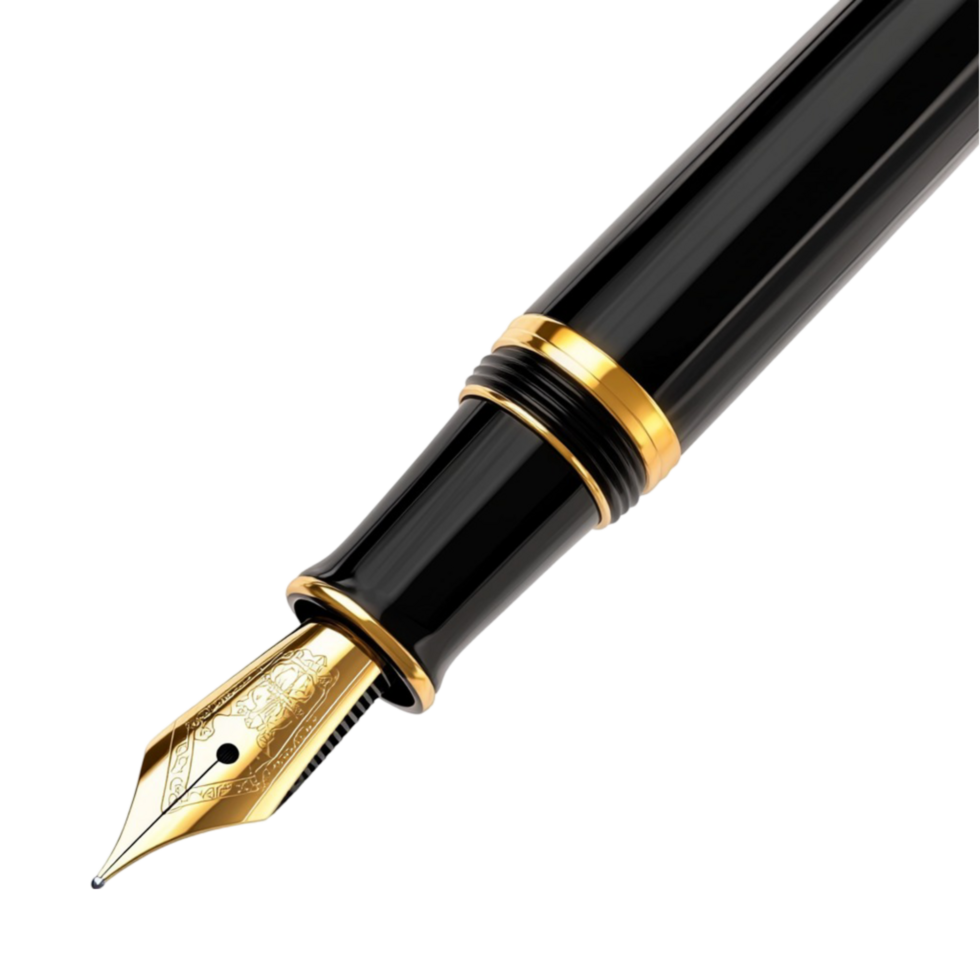 Fountain Pen with Gold Trim and Black Body png