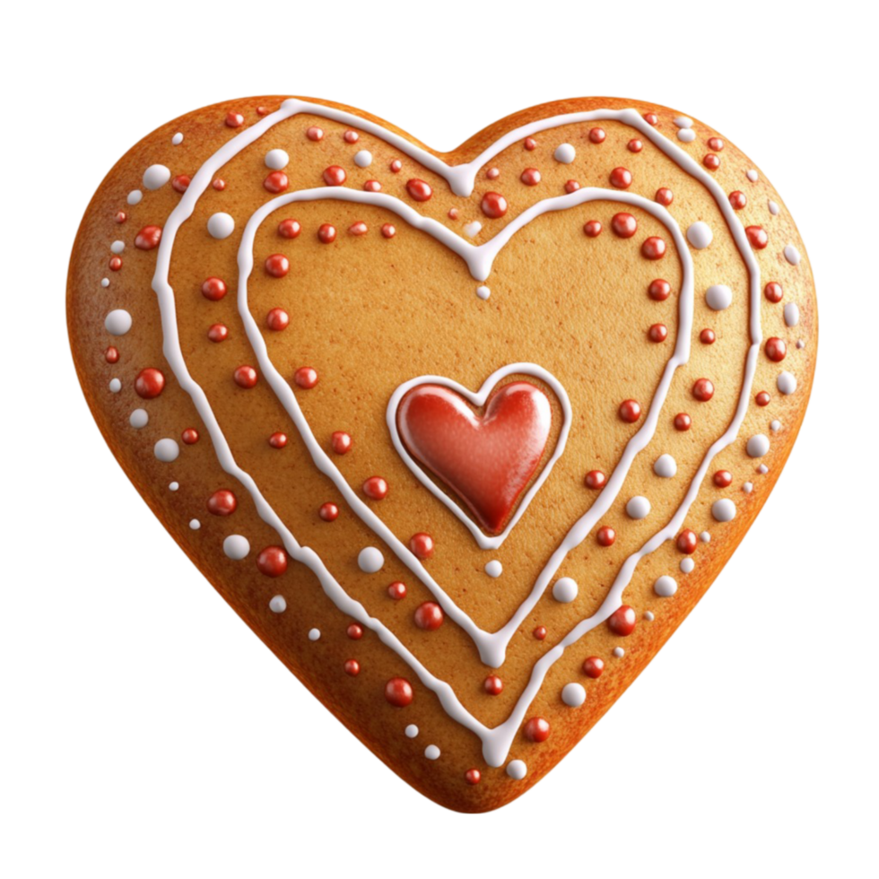 Heart-Shaped Gingerbread Cookie with Icing png