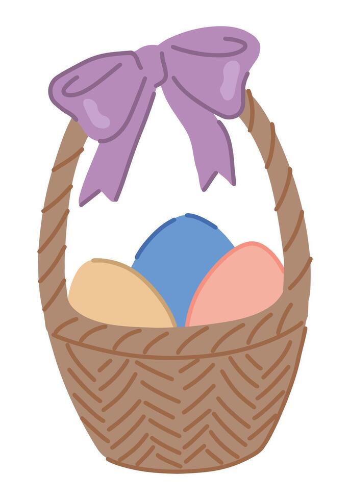 Easter eggs in a basket. Cartoon illustration isolated on white. vector