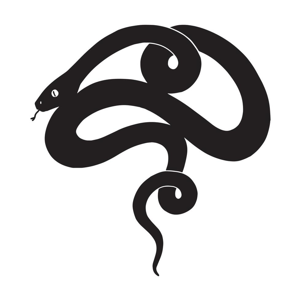 Snake silhouette illustration. Simple clip art of snake isolated on white background. Simple decorative image of reptile. vector