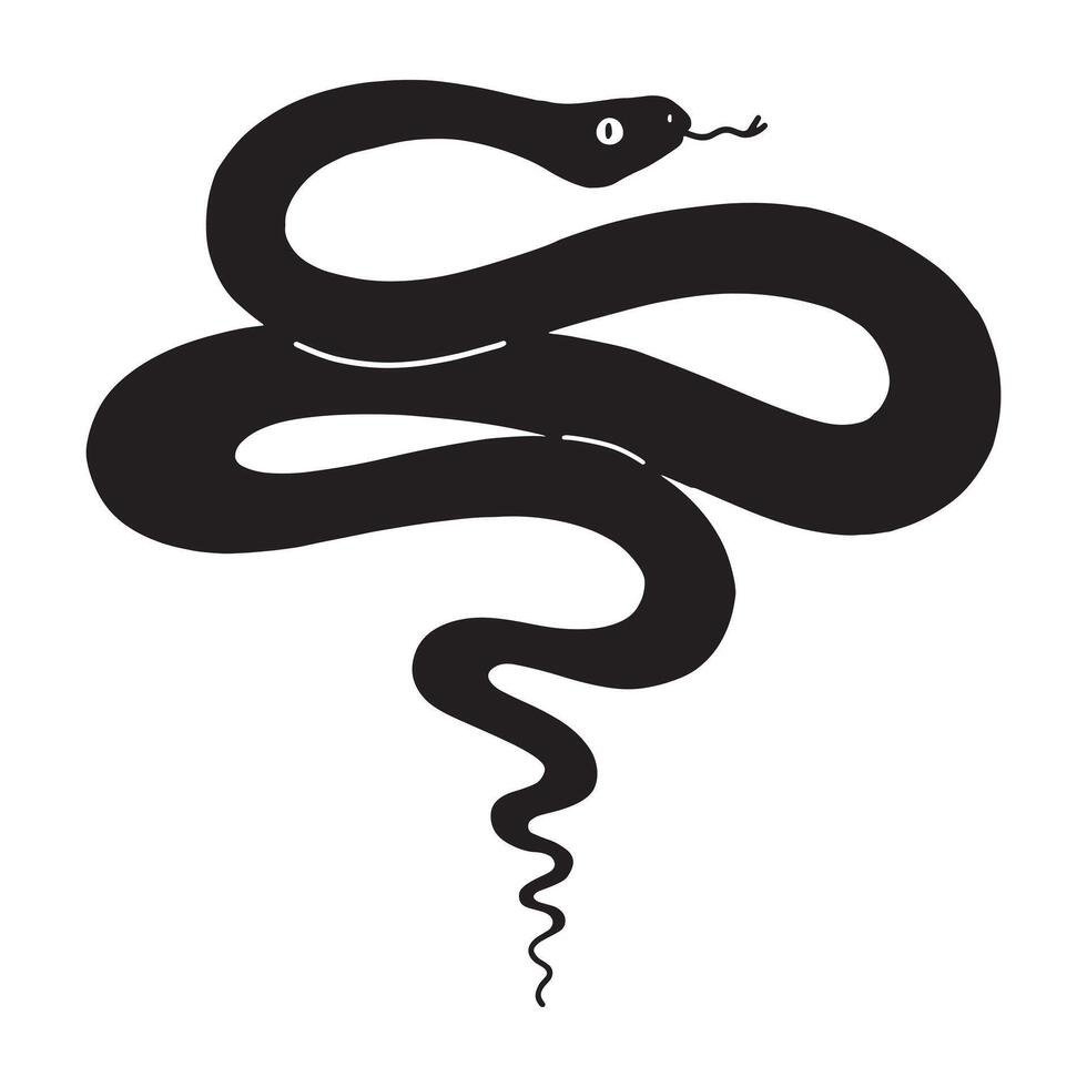 Snake silhouette illustration. Flat clip art of snake isolated on white background. Simple decorative image of reptile. vector