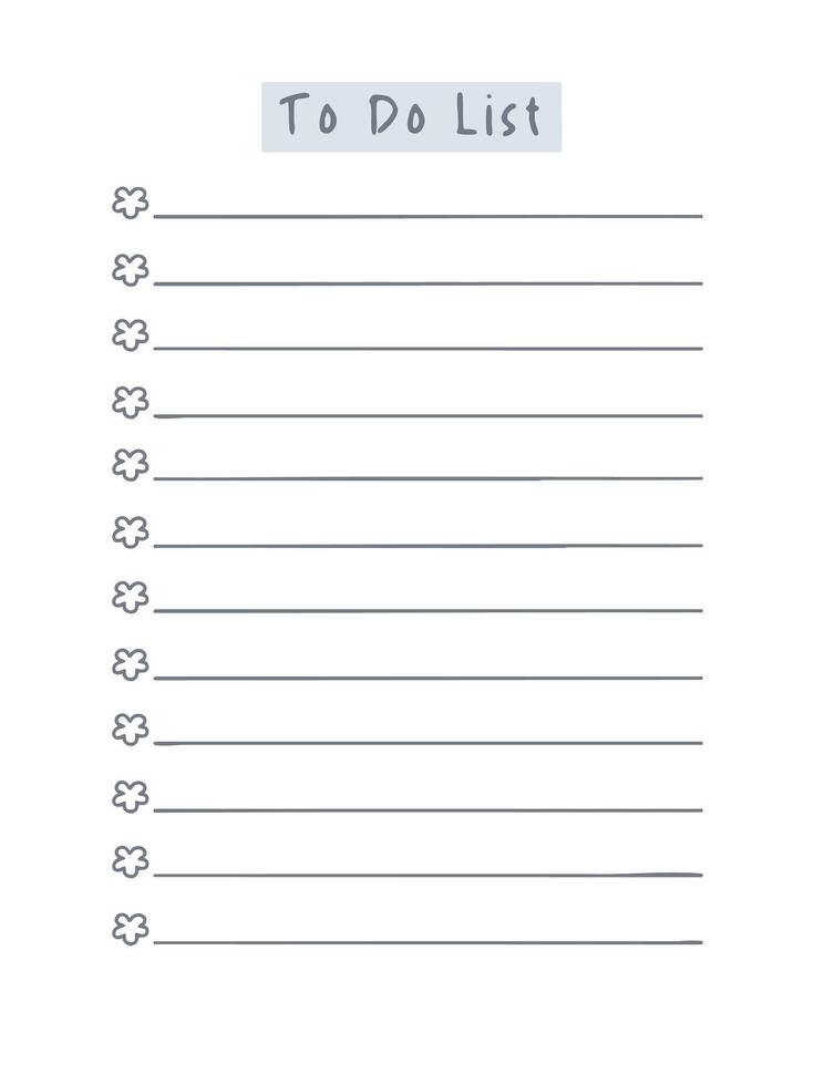 cute simple to do list template for bullet journal, digital planner, and print. printable checklist planner. vector