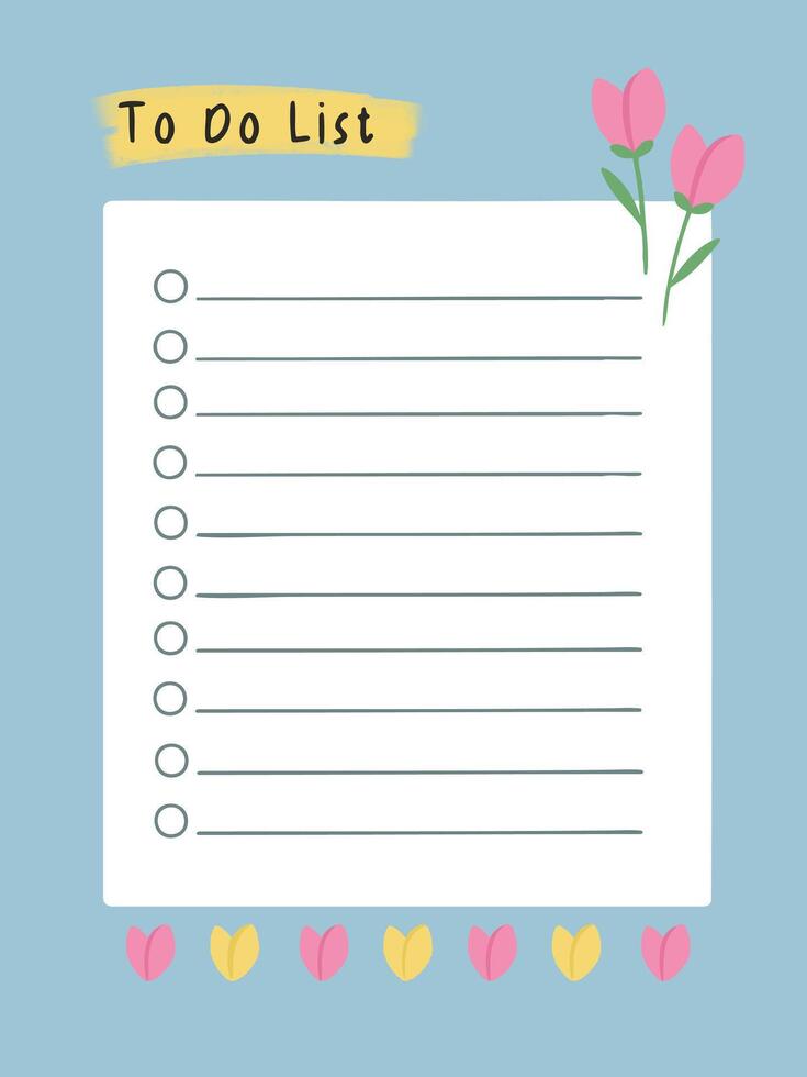 cute blue to do list template with flowers and leaves for bullet journal, digital planner, and print vector