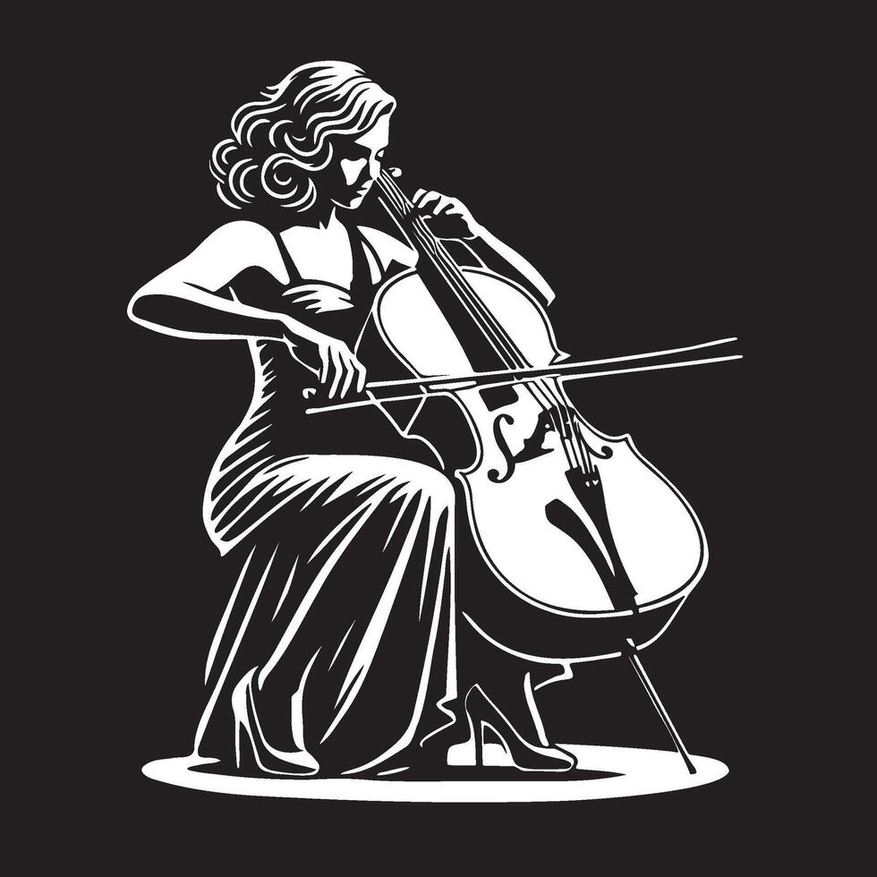A Female Cellist Concentrates on Playing Cello. vector