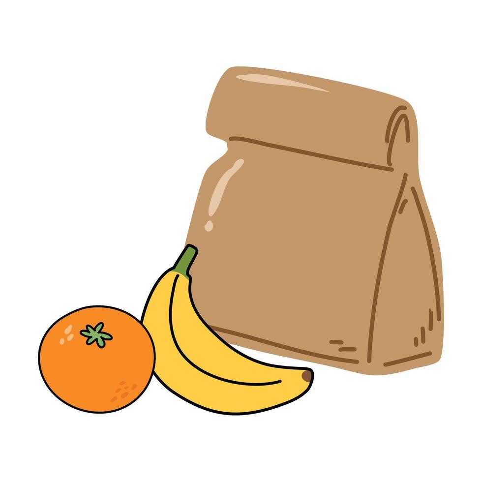 School Lunch in brown paper bag vector