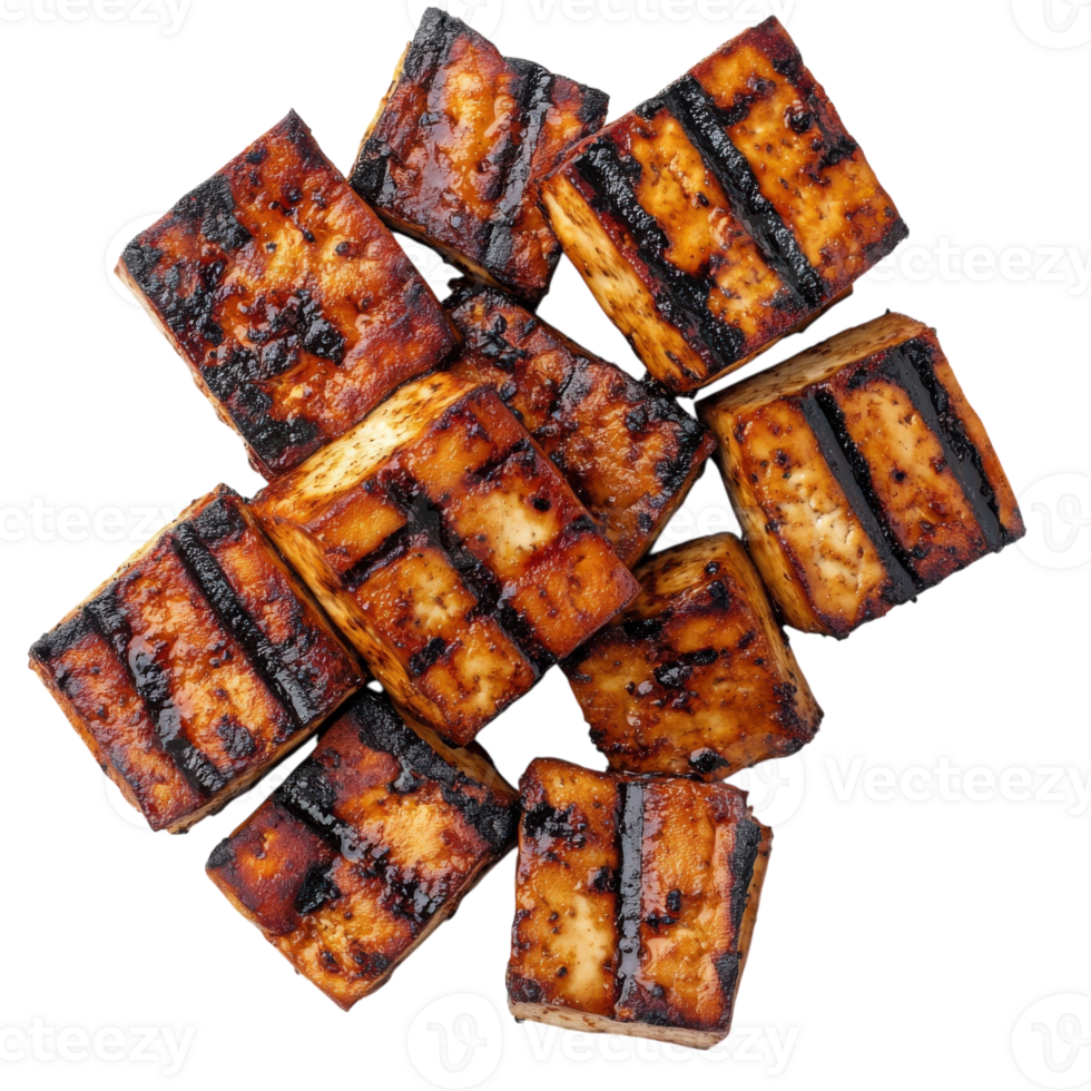 Grilled Tofu Cubes on transparent background. png