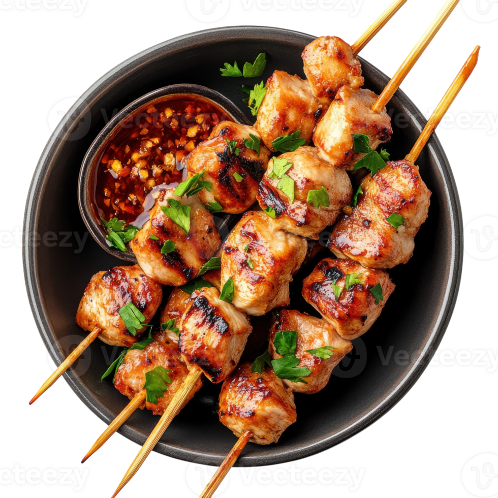 Thai Chicken Skewers on transparent background. png