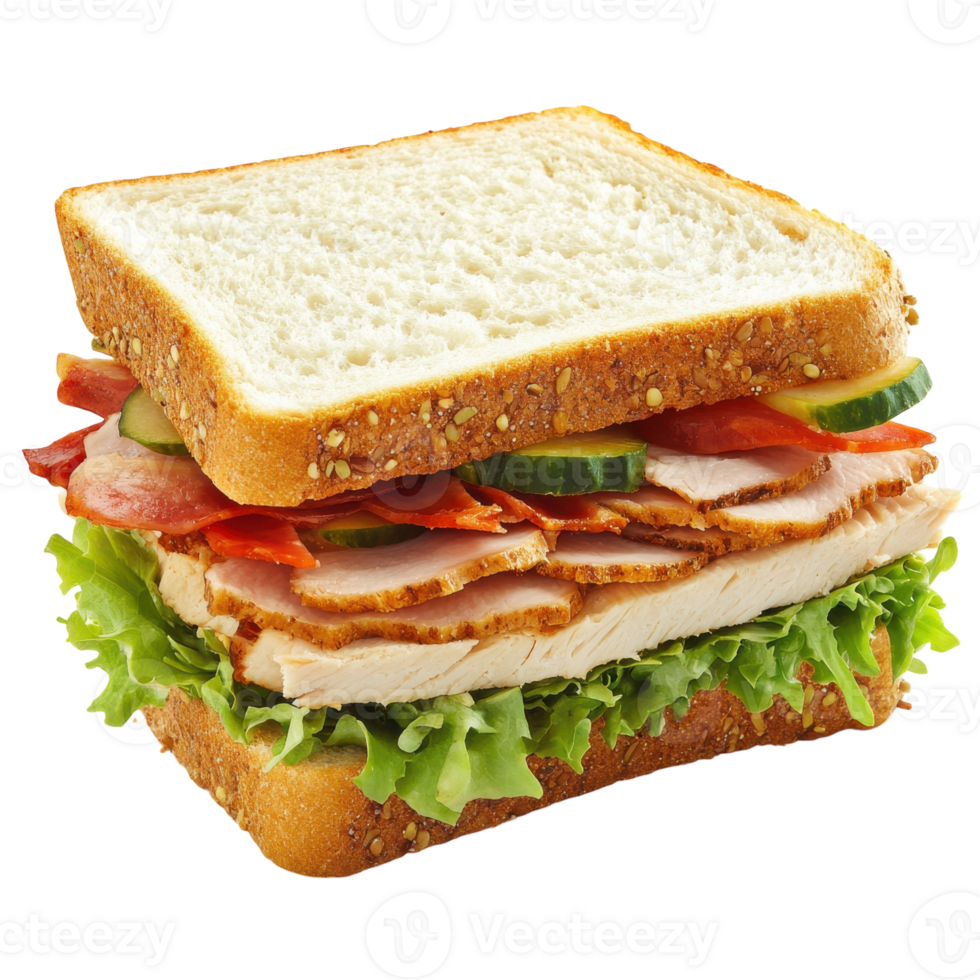 Turkey Club Sandwich on transparent background. png