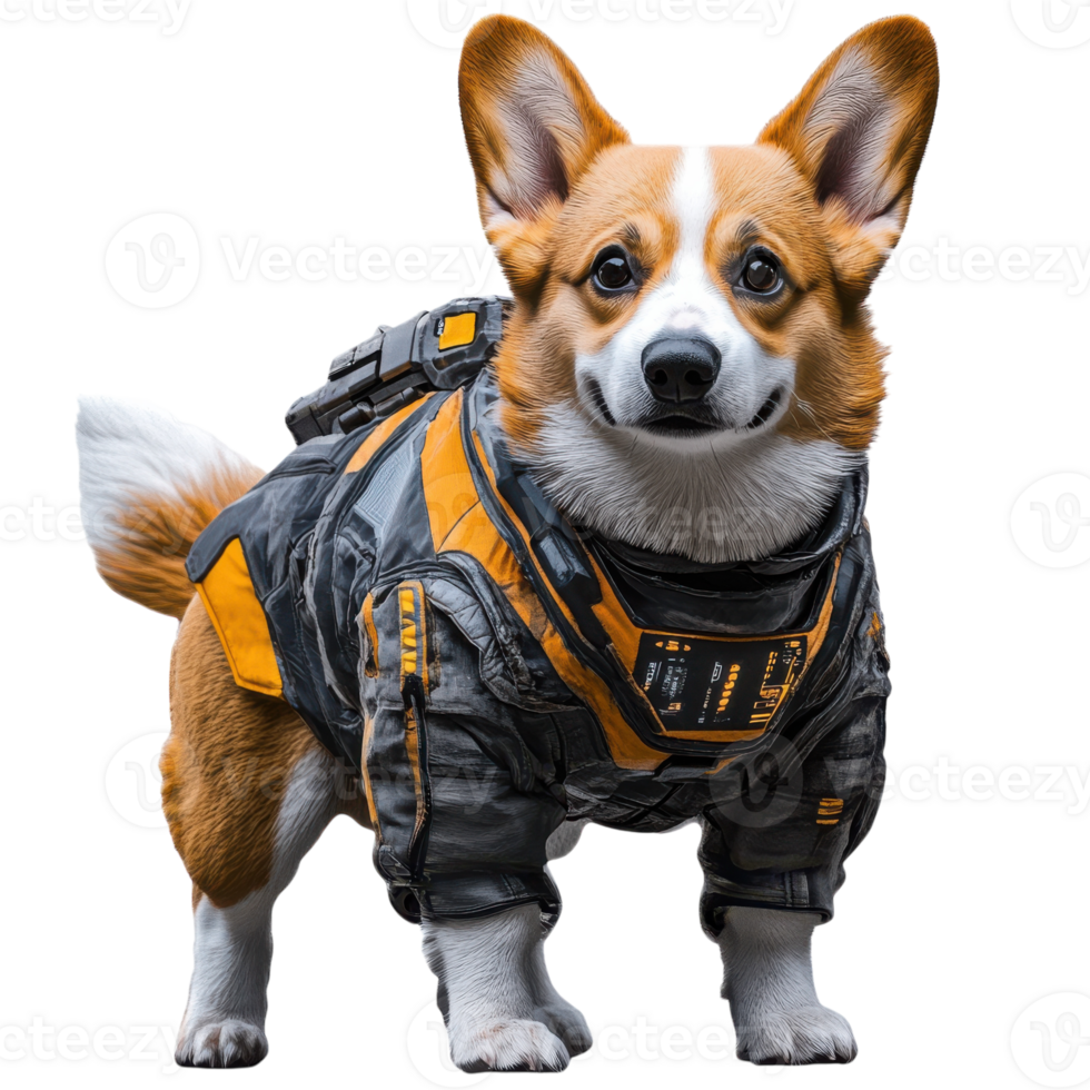 Corgi Cyber Jacket on transparent background. png
