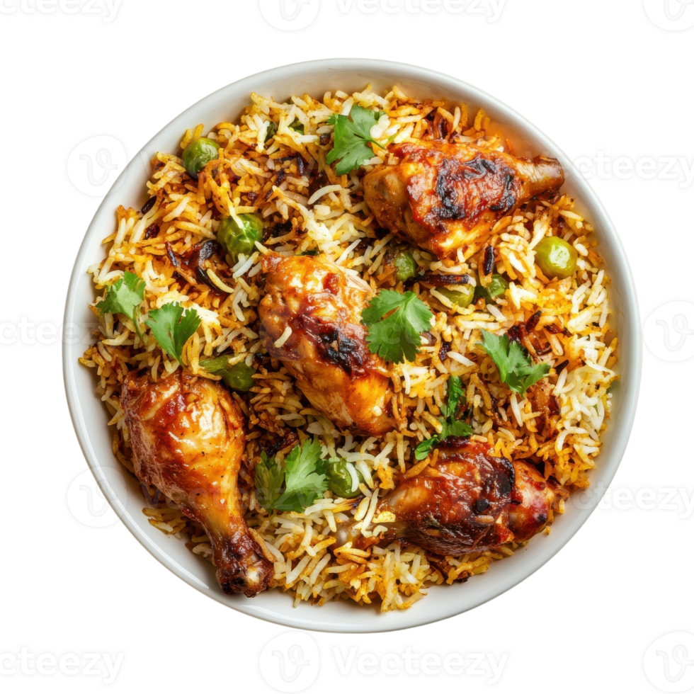 Chicken Biryani Dish on transparent background. png