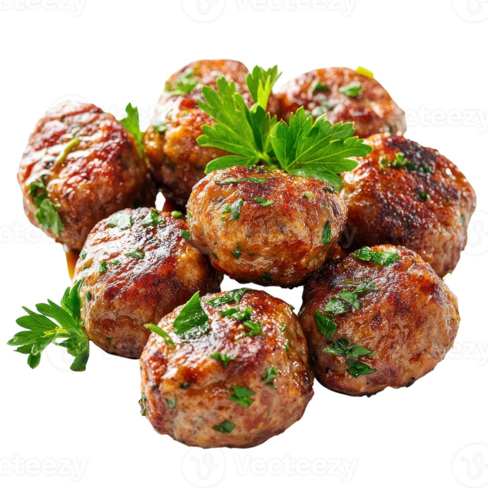 Grilled Meatballs Recipe on transparent background. png