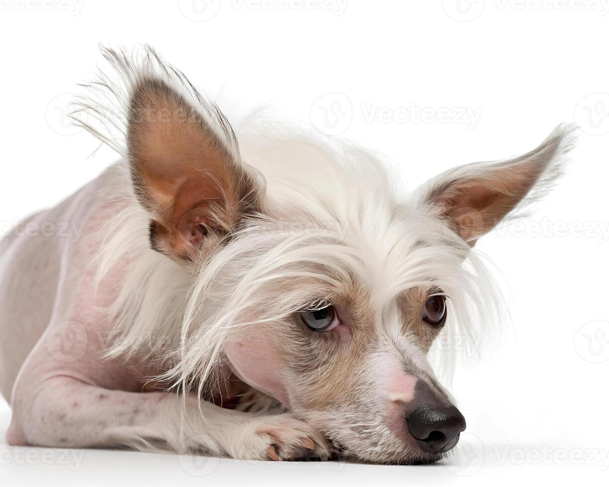 Chinese Crested dog, It's getting sleepy. isolated on a white background photo