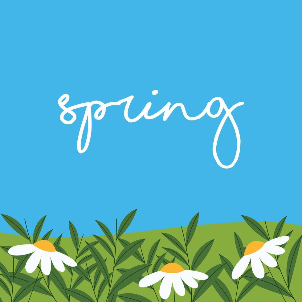 Blue sky on spring greeting card illustration vector