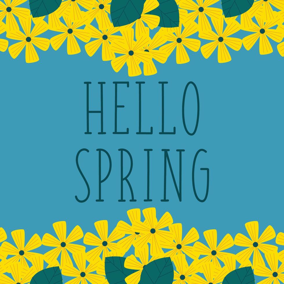 Hello spring greeting card illustration with flower vector