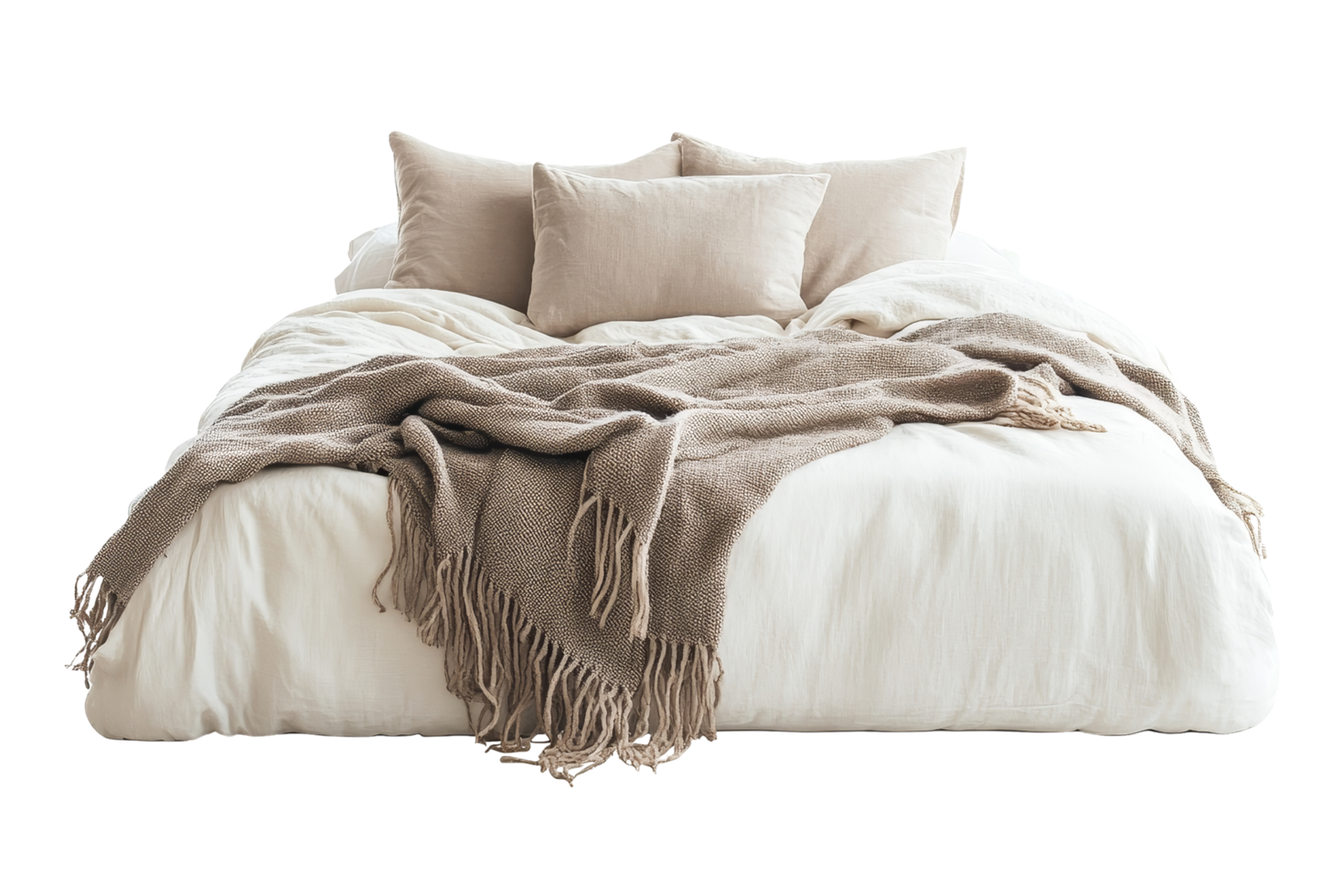 Cozy bed with soft pillow and blanket isolated scene png