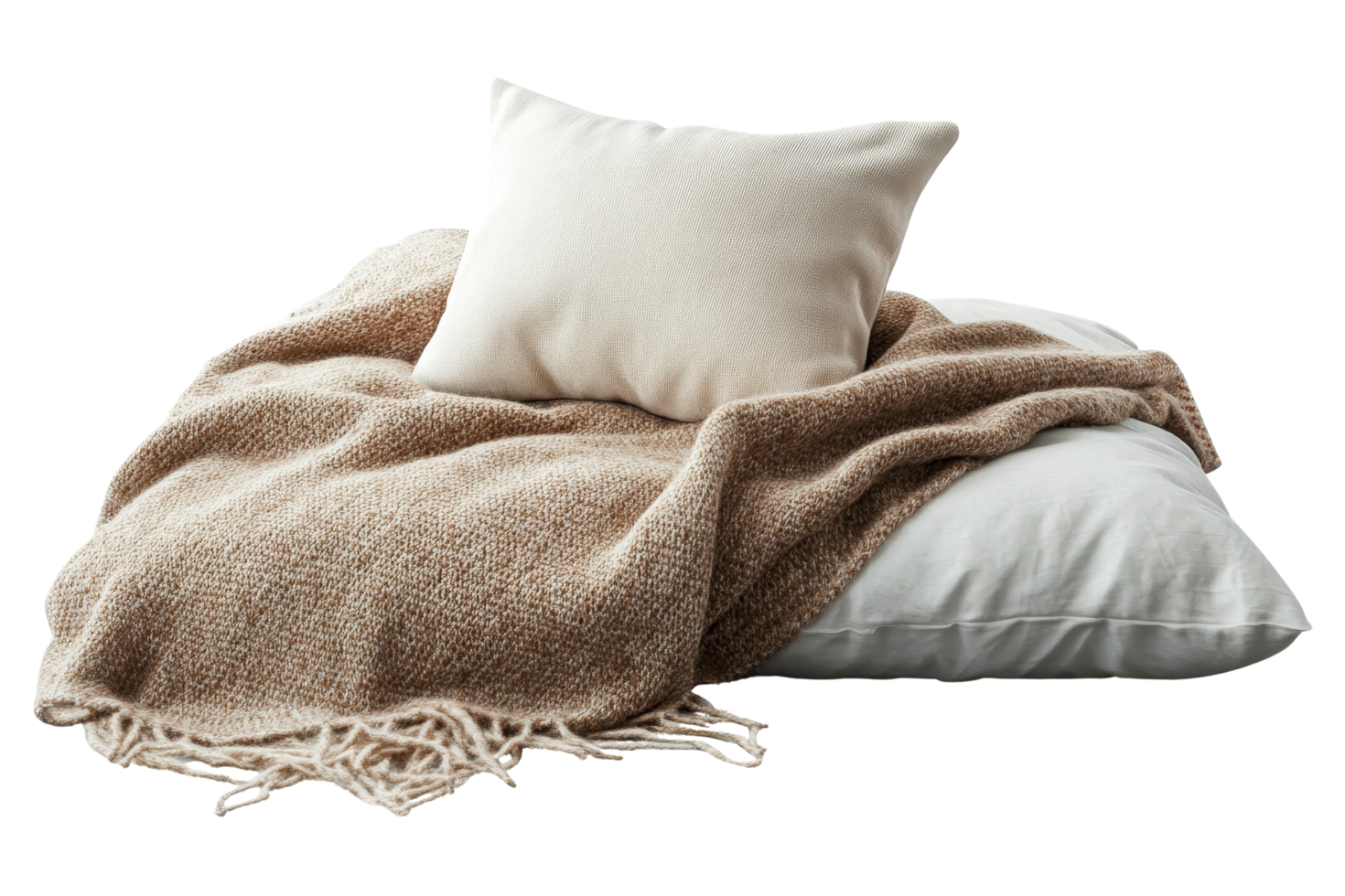 Cozy warm wool blanket and soft pillow on bed png